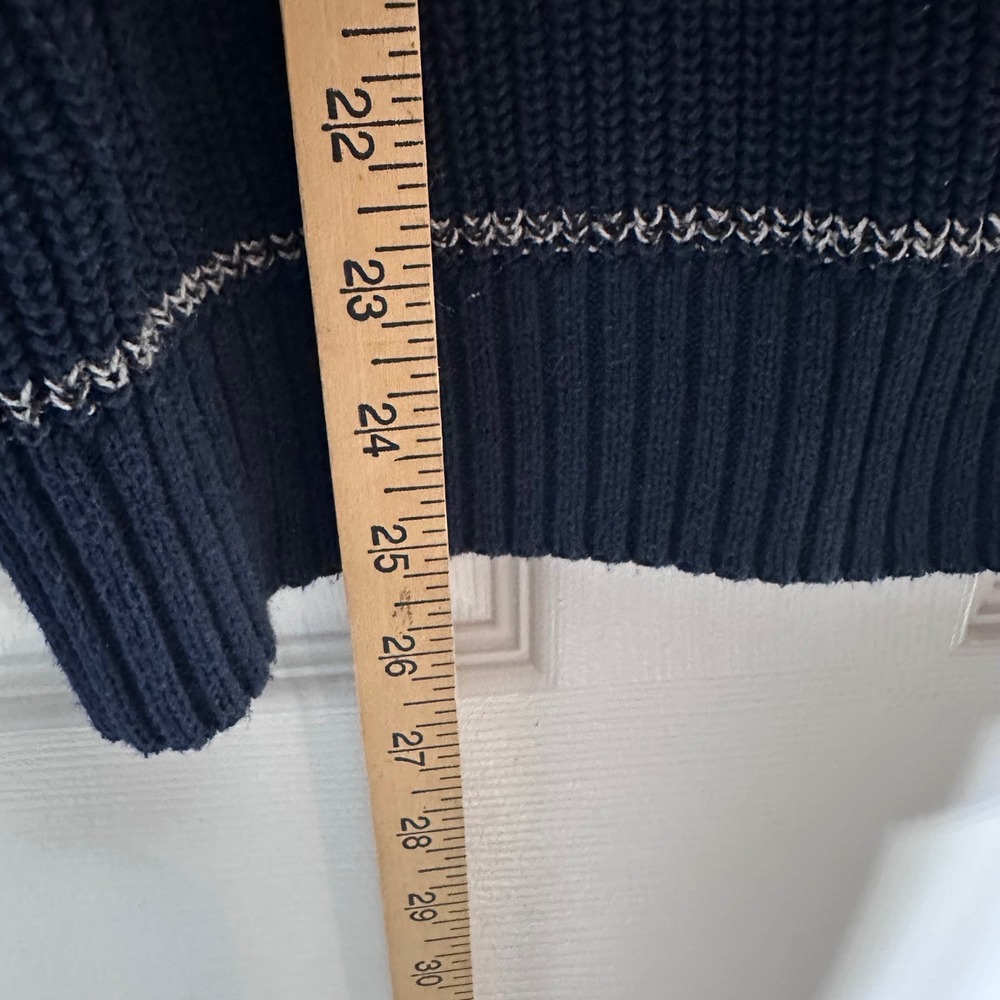 Lands End Navy Blue‎ Striped Knit Sweater Men's M 38-40 Crew Neck Pullover